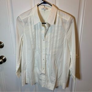 Vince Women's Ivory Long Sleeve Button Up Shirt with Pleats Size 6
